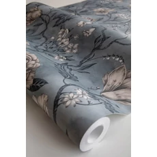 Kép 4/4 - Sandberg Virág mintás klasszikus kék vlies tapéta Linda Misty Blue 53 cm X 10 m