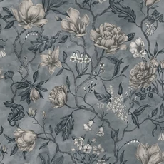 Kép 1/4 - Sandberg Virág mintás klasszikus kék vlies tapéta Linda Misty Blue 53 cm X 10 m