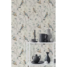 Kép 4/5 - Sandberg Egzotikus madár mintás kék-bézs vlies tapéta Eugen Sandstone 53 cm X 10 m