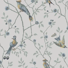 Kép 1/5 - Sandberg Egzotikus madár mintás kék-bézs vlies tapéta Eugen Sandstone 53 cm X 10 m