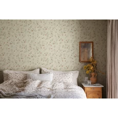 Kép 2/5 - Sandberg Apró virágos romantikus zöld-piros vlies tapéta Henny Ginseng 53 cm X 10 m