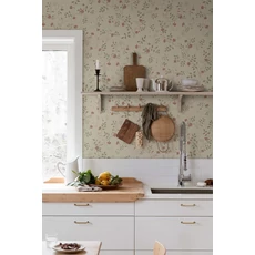 Kép 3/5 - Sandberg Apró virágos romantikus zöld-piros vlies tapéta Henny Ginseng 53 cm X 10 m