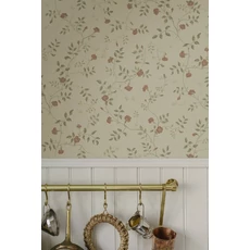 Kép 4/5 - Sandberg Apró virágos romantikus zöld-piros vlies tapéta Henny Ginseng 53 cm X 10 m