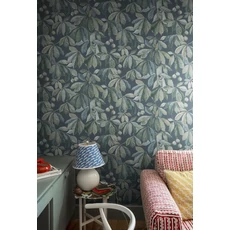 Kép 2/4 - Sandberg Levélmintás modern sötétkék vlies tapéta Kersti Indigo 53 cm X 10 m