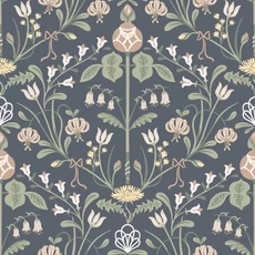 Kép 1/5 - Sandberg Art nouveau stílusú sötétkék vlies tapéta Till Carl Indigo 53 cm X 10 m