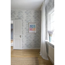 Kép 2/4 - Sandberg Vintage virág mintás kék vlies tapéta Karins bukett Sky Blue 53 cm X 10 m