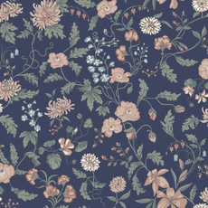 Kép 1/4 - Sandberg Vadvirágos skandináv sötétkék vlies tapéta Till Karin Midnight Blue 53 cm X 10 m