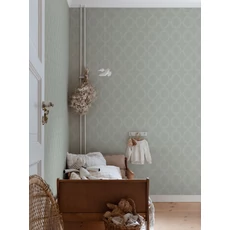 Kép 2/3 - Sandberg Babérkoszorú mintás klasszikus zöld vlies tapéta Wilma Sage Green 53 cm X 10 m