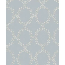 Kép 1/3 - Sandberg Babérkoszorú mintás klasszikus kék vlies tapéta Wilma Misty Blue 53 cm X 10 m