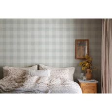 Kép 4/6 - Sandberg Cottage stílusú kockás kék vlies tapéta Lykke Misty Blue 53 cm X 10 m