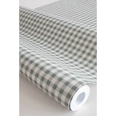 Kép 4/4 - Sandberg Kockás vintage zöld vlies tapéta Ruta Forest Green 53 cm X 10 m