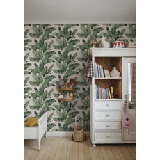 Kép 2/2 - Sandberg Egzotikus levélmintás zöld vlies tapéta Tom Emerald 53 cm X 10 m