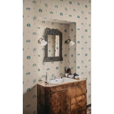 Kép 2/4 - Sandberg Retro pálmafás kék vlies tapéta Milo Misty Blue 53 cm X 10 m