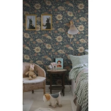 Kép 2/3 - Sandberg Napraforgó mintás klasszikus sötétkék vlies tapéta Solveig Midnight Blue 53 cm X 10 m