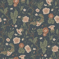 Kép 1/3 - Sandberg Romantikus virág indás sötétkék vlies tapéta Ulla Midnight Blue 53 cm X 10 m