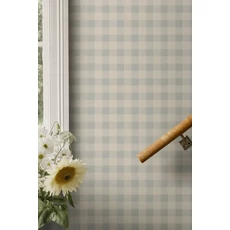 Kép 2/3 - Sandberg Klasszikus kockás kék vlies tapéta Harry Misty Blue 53 cm X 10 m