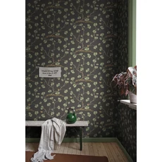 Kép 2/3 - Sandberg Ginkgo leveles lepkés zöld-fekete vlies tapéta Ebba Charcoal 53 cm X 10 m