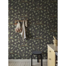 Kép 3/3 - Sandberg Ginkgo leveles lepkés zöld-fekete vlies tapéta Ebba Charcoal 53 cm X 10 m