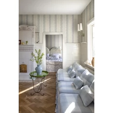 Kép 2/3 - Sandberg Virágfüzéres vintage csíkos kék vlies tapéta Natalie Blue 53 cm X 10 m