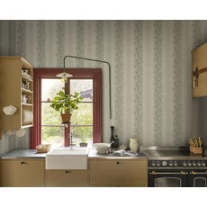 Kép 2/3 - Sandberg Virágfüzéres vintage csíkos zöld vlies tapéta Natalie Green 53 cm X 10 m