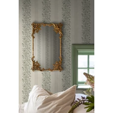 Kép 3/3 - Sandberg Virágfüzéres vintage csíkos zöld vlies tapéta Natalie Green 53 cm X 10 m