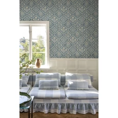 Kép 3/3 - Sandberg Skandináv botanikai mintás kék vlies tapéta Rosa Blue 50 cm X 10 m