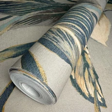 Kép 3/7 - Sketchtwenty3 Óriás levélmintás kék-bézs vlies tapéta Seville Azure 53 cm X 10 m