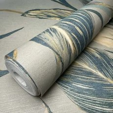 Kép 4/7 - Sketchtwenty3 Óriás levélmintás kék-bézs vlies tapéta Seville Azure 53 cm X 10 m