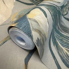 Kép 7/7 - Sketchtwenty3 Óriás levélmintás kék-bézs vlies tapéta Seville Azure 53 cm X 10 m