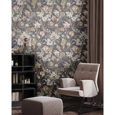 Kép 2/3 - Sketchtwenty3 Elegáns virágos fekete-barna vlies tapéta Florence Graphite Bloom 70 cm X 10 m