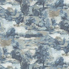 Kép 1/3 - Sketchtwenty3 Fákat ábrázoló kék vlies tapéta Alpine Whisper Sapphire 70 cm X 10 m