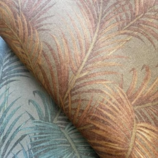 Kép 2/2 - Sketchtwenty3 Pálmaleveles vászonhatású sárgásbarna vlies tapéta Palmaria Russet 53 cm X 10 m