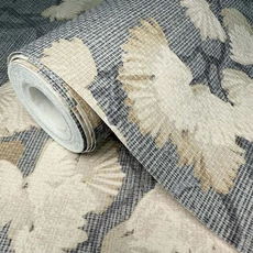 Kép 5/5 - Sketchtwenty3 Ginkgo fás elegáns szövethatású kék-bézs vlies tapéta Jacinta Denim 53 cm X 10 m