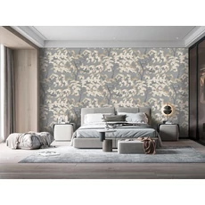 Kép 2/5 - Sketchtwenty3 Ginkgo fás elegáns szövethatású kék-bézs vlies tapéta Jacinta Denim 53 cm X 10 m