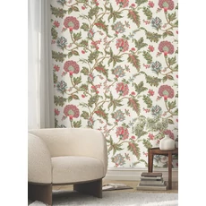 Kép 2/5 - York Virág mintás elegáns piros-zöld vlies tapéta Monroe Rhubarb 137,16 cm X 8,22 m
