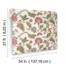 Kép 5/5 - York Virág mintás elegáns piros-zöld vlies tapéta Monroe Rhubarb 137,16 cm X 8,22 m