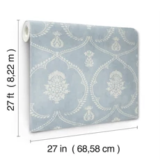 Kép 5/6 - York Damaszt mintás elegáns kék vlies tapéta Royal Damask tapéta Blue 68,58 cm X 8,22 m