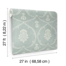 Kép 5/6 - York Damaszt mintás elegáns zöld vlies tapéta Royal Damask tapéta Jade 68,58 cm X 8,22 m