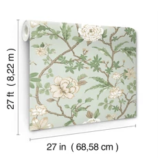 Kép 5/6 - York Virág indás világoskék-zöld vlies tapéta Courtyard Botanical tapéta Pale Blue 68,58 cm X 8,22 m