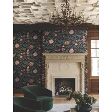 Kép 2/6 - York Virág indás fekete vlies tapéta Courtyard Botanical tapéta Scarlet 68,58 cm X 8,22 m