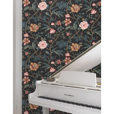 Kép 3/6 - York Virág indás fekete vlies tapéta Courtyard Botanical tapéta Scarlet 68,58 cm X 8,22 m