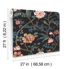 Kép 5/6 - York Virág indás fekete vlies tapéta Courtyard Botanical tapéta Scarlet 68,58 cm X 8,22 m