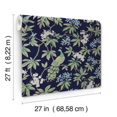 Kép 5/6 - York Páva mintás kék vlies tapéta Peacock Estate Navy 68,58 cm X 8,22 m