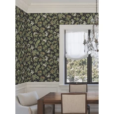 Kép 2/6 - York Páva mintás zöld-fekete vlies tapéta Peacock Estate Black 68,58 cm X 8,22 m