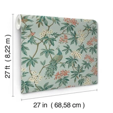 Kép 5/6 - York Páva mintás kék vlies tapéta Peacock Estate Blue 68,58 cm X 8,22 m