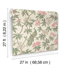 Kép 5/6 - York Páva mintás zöld-krém vlies tapéta Peacock Estate Cream 68,58 cm X 8,22 m