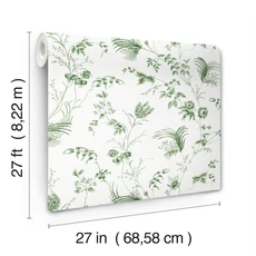 Kép 5/6 - York Botanikai mintás zöld vlies tapéta Floral Lace Green 68,58 cm X 8,22 m