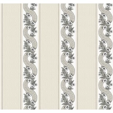 Kép 1/6 - York Csíkos virág indás bézs-fekete vlies tapéta Abbey's Garland Black & White 68,58 cm X 8,22 m
