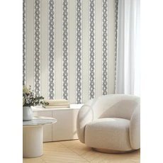 Kép 2/6 - York Csíkos virág indás bézs-fekete vlies tapéta Abbey's Garland Black & White 68,58 cm X 8,22 m