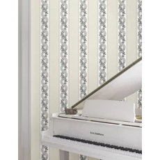 Kép 3/6 - York Csíkos virág indás bézs-fekete vlies tapéta Abbey's Garland Black & White 68,58 cm X 8,22 m